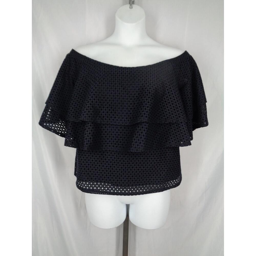 Banana Republic Off Shoulder Top Blouse Size Large Navy Blue Eyelet Lace New